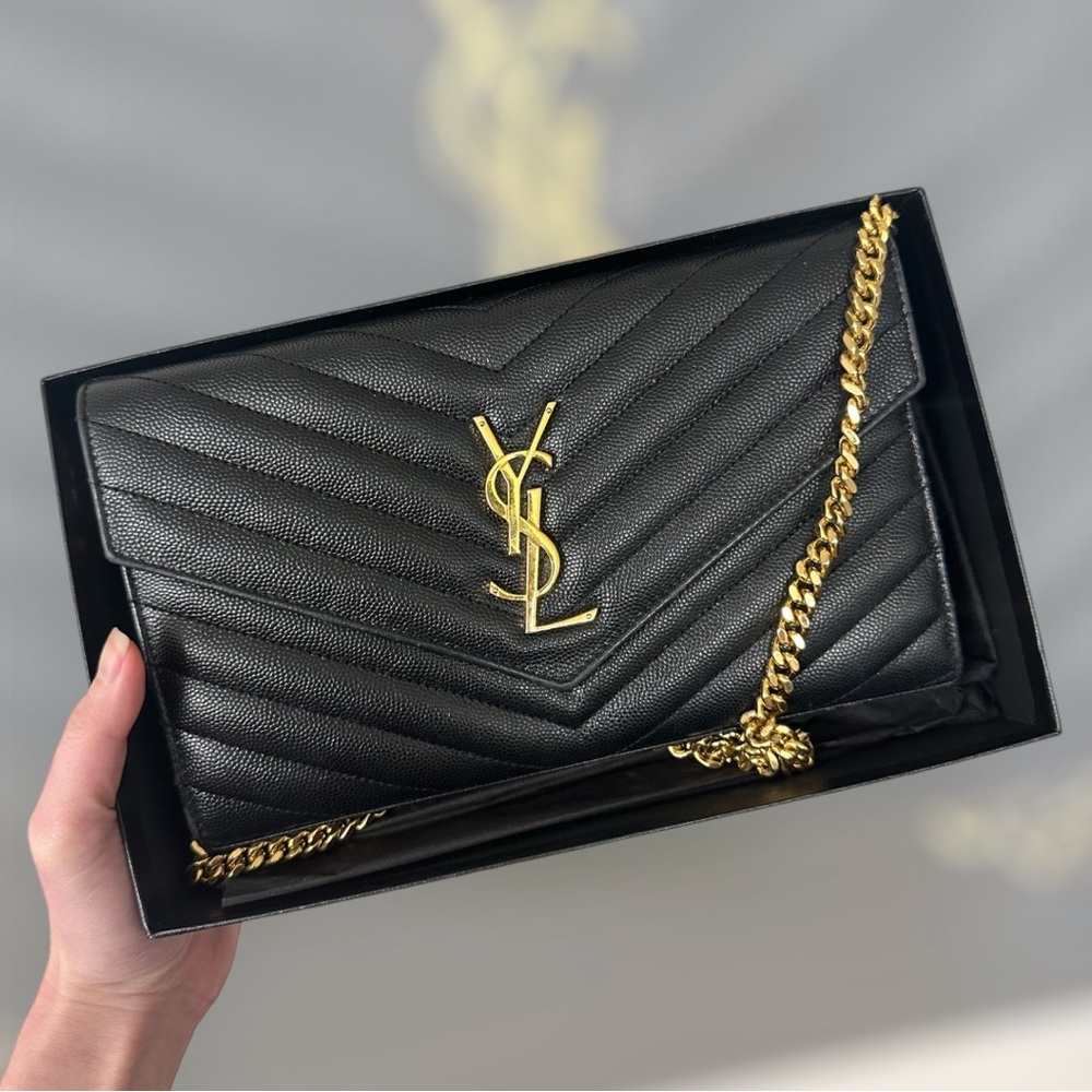 Saint Laurent Black Quilted YSL Monogram Chain Crossbody